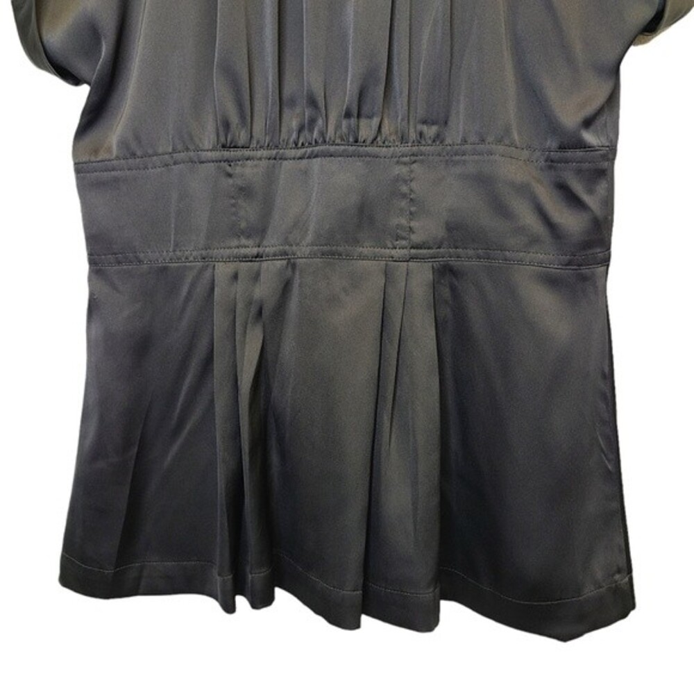 New York & Company Collection Women's 2 Black Peplum Button Up Short Sleeve Top - Picture 5 of 11